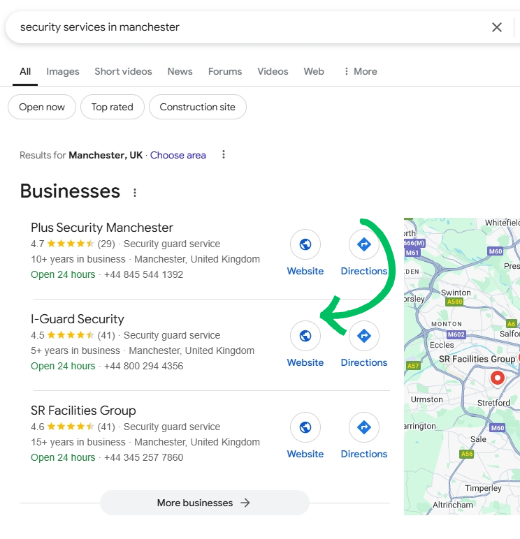 SEO ranking results showing Axzora client projects in top positions for commercial keywords